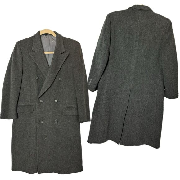 Vintage Italian Wool Double-Breasted Overcoat Gray 42L Long READ Grunge Academia - Picture 1 of 16